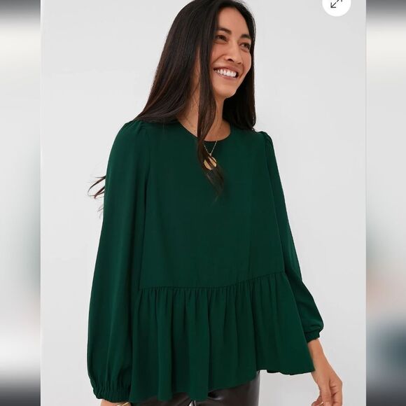 Pomander Place NWT blHunter Green Carlota Peplum Blouse - Picture 9 of 12